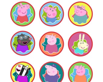 Peppa Pig Cupcake Toppers, Peppa Pig, Cupcake Toppers, Peppa Pig Birthday, Set of 12, Party Favor Tags, Digital, Printable, Instant Download