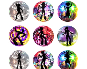 Disco Cupcake Toppers 70's Theme Disco Ball Birthday Music Dance Party Favor Gift Tags Digital Printable Instant Download Stickers Decor