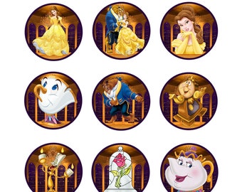 Beauty and the Beast Cupcake Toppers, Beauty & the Beast, Princess Belle Birthday, Set of 12, Party Favor Tags, Digital Download, Printable