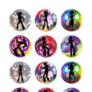 Disco Cupcake Toppers 70's Theme Disco Ball Birthday Music Dance Party Favor Gift Tags Digital Printable Instant Download Stickers Decor