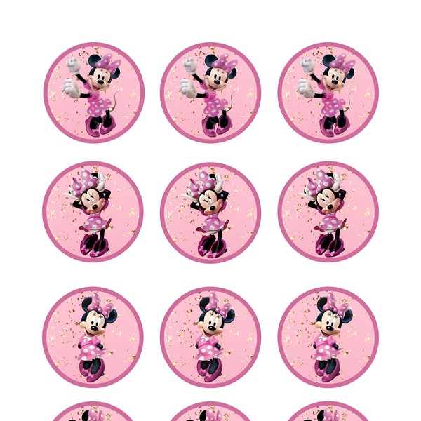 Minnie Mouse Toppers, Pink Minnie Mouse, Cupcake Toppers, Minnie Mouse Birthday, Set of 12, Party Favor, Digital, Printable Instant Download