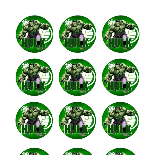 HULK Cupcake Toppers Marvel Super Heroes The Incredible Birthday Decor Set de 12 Party Favor Tag Digital Imprimible Descarga Instantánea Pegatinas