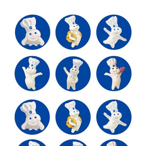 Pillsbury Doughboy Cupcake Toppers, Pillsbury, Doughboy Birthday, Doughman Party Favor, Digital, Printable, Instant Download, Stickers, Tags