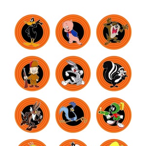 Adornos para cupcakes de Loony Tunes, Bugs Bunny, Piolín, Cumpleaños de dibujos animados, Porky Pig, Pato Lucas, Recuerdo de fiesta, Digital, Imprimible, Descarga instantánea