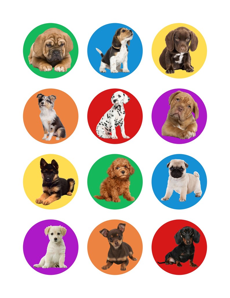 Puppies Cupcake Toppers Puppy Cake Topper Dog Paw Themed Birthday Party Gift Favor Tags Digital ...