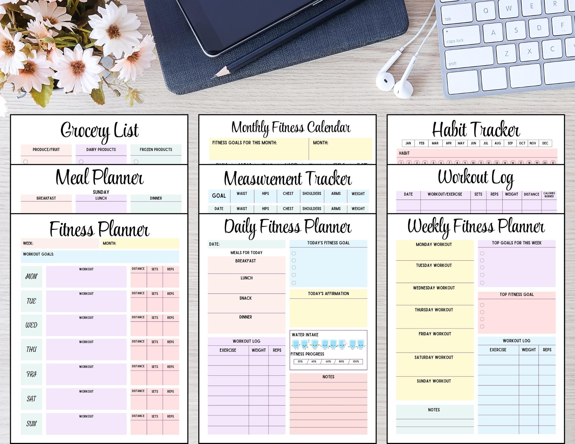 Printable Fitness Planner | Workout Tracker PDF | Digital Wellness ...