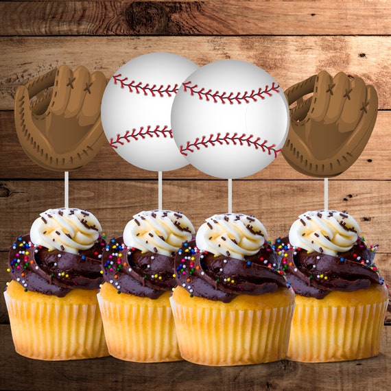 Baseball Cupcake Toppers Baseball Birthday Cupcake Toppers Etsy