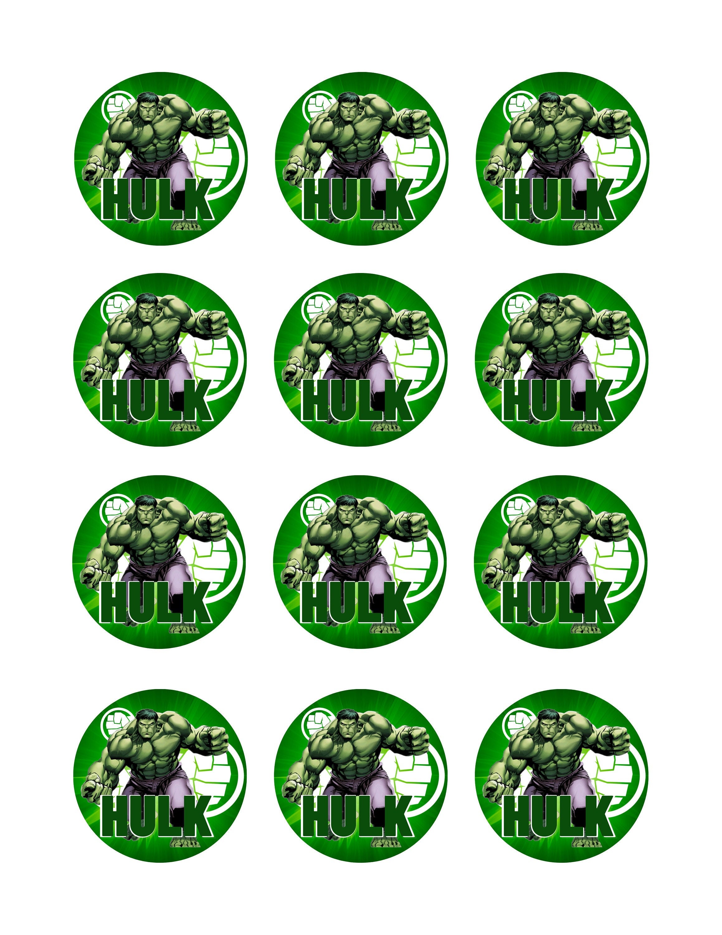 HULK Cupcake Toppers Marvel Super Heroes The Incredible Birthday Decor Set of 12 Party Favor Tag Digital Printable Instant Download Stickers
