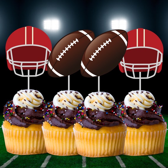 Football Cupcake Toppers Football Birthday Cupcake Toppers Etsy