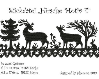 Stickdatei Scherenschnitt: Hirsche, Motiv 4