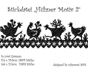 Embroidery file silhouette: chickens, motif 2