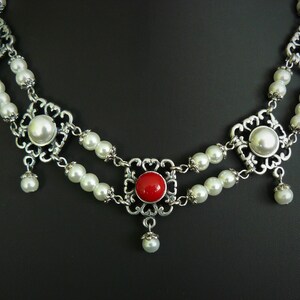 Renaissance style necklace with glass pearls and cabochons image 2