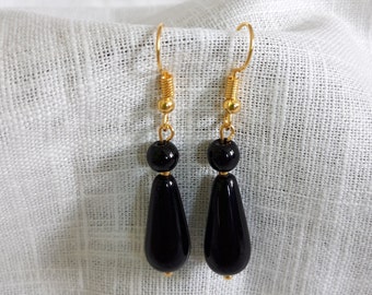 Victorian style black glass dangle earrings - choose your style