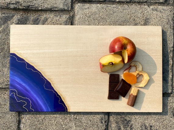 Large amethyst and lilac with glitter accent resin cheese/cutting board 16.5x9.25 white pine 3/4 inch thick hand sanded and finished