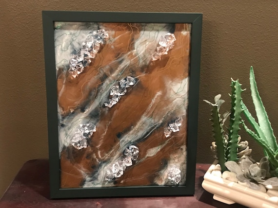 11x16 gold, pearl, and green framed resin art