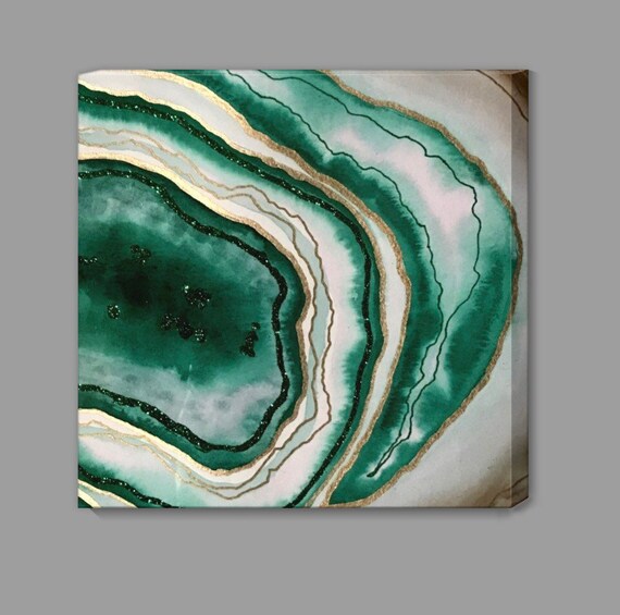 12 x 12 gallery wrapped canvas print of original agate art in Hooker Green