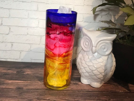 Ink painted sunset 9inch vase for flowers or desk, table, or night light