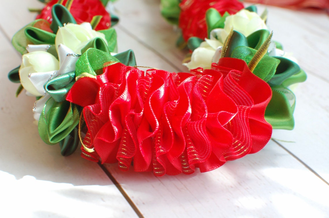 Red and White Flower Ribbon Lei for Graduation or Special Etsy