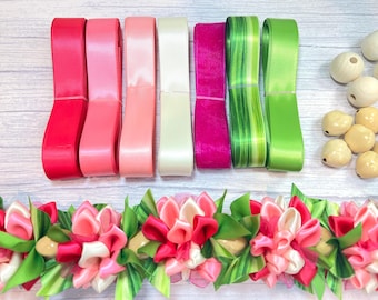 Kit DIY de collier ruban hawaïen : collier de fleurs fuchsia