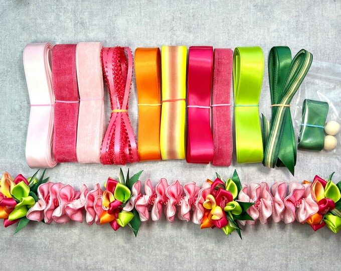 Flower Streaming Ribbon Do It Yourself Ribbons for Pink Plumeria and Bird of Paradise Flower ...