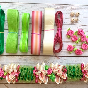 DIY Ribbons for Pink Rose Blooming Flower Ribbon Lei Kit