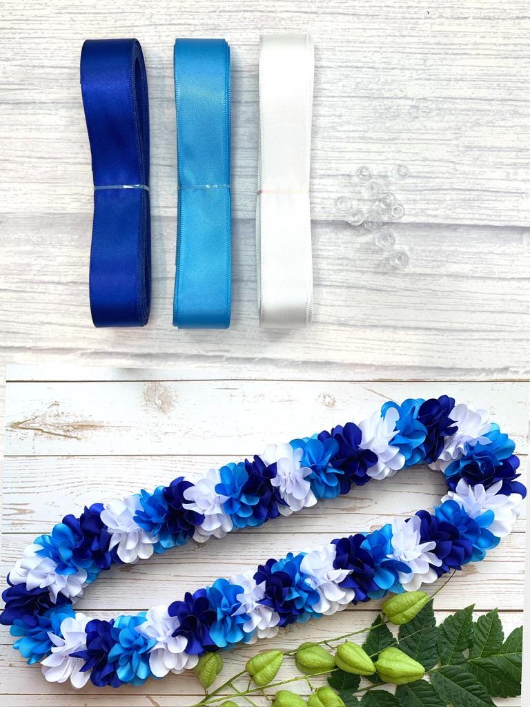 DIY Ribbons Blue White Lollipop Flower Ribbon Lei - Etsy