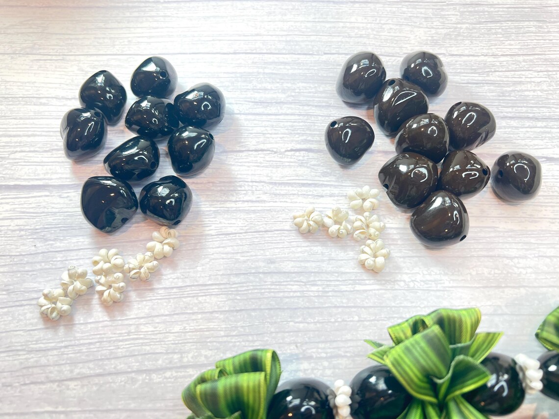 Shell Ribbon Lei DIY Ti Leaf Ribbon Lei Kit With Kukui Nuts and Shells Hawaiian Ribbon ...
