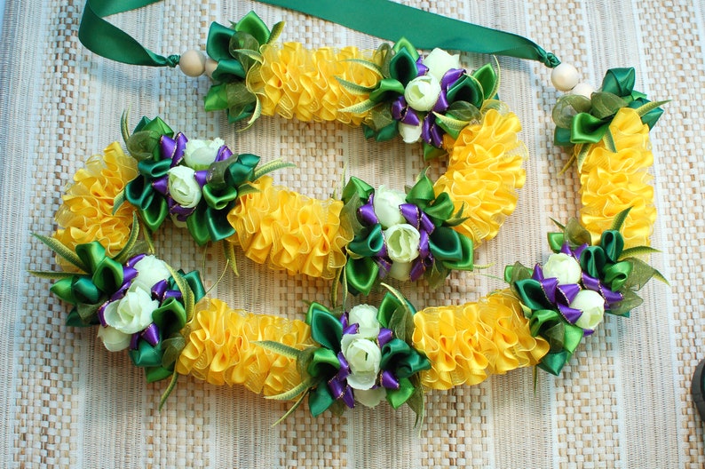 Yellow and Purple Flower Ribbon Lei for Graduation or Special Etsy