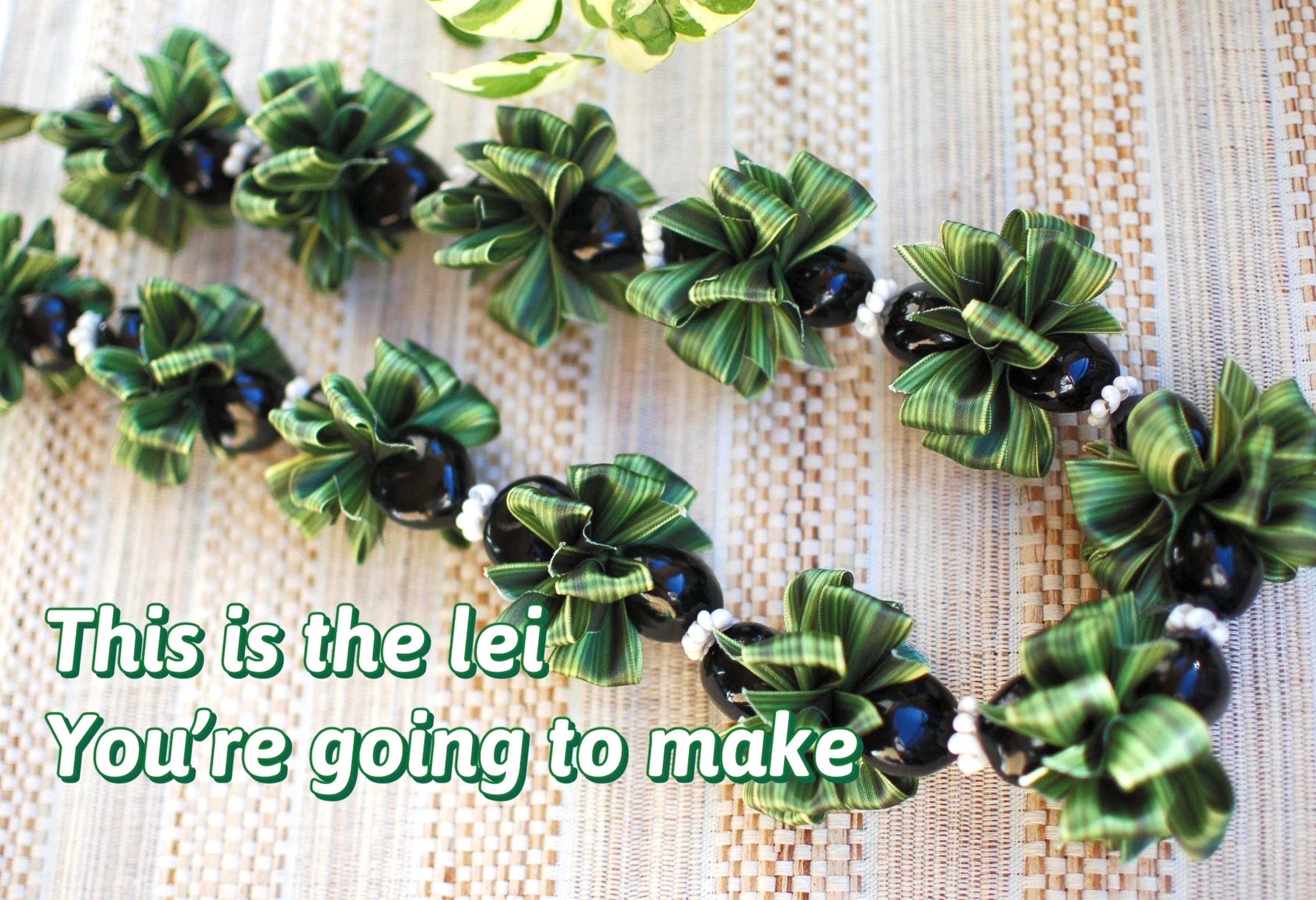 Shell Ribbon Lei DIY Ti Leaf Ribbon Lei Kit With Kukui Nuts and Shells Hawaiian Ribbon ...