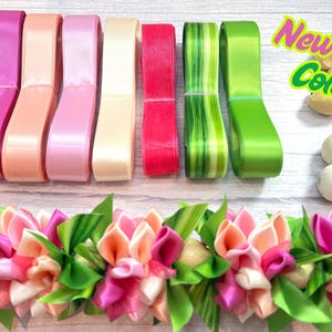 DIY Hawaiian Flower Ribbon Lei Kit Plumeria Petals; Orchid Pink and Peach Flower Lei