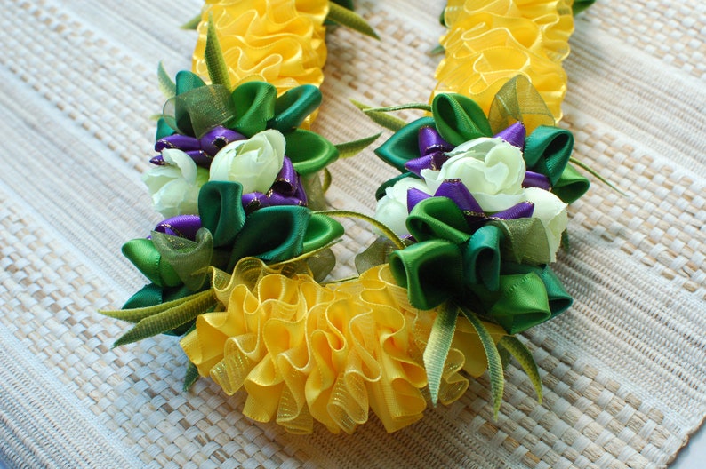 Yellow and Purple Flower Ribbon Lei for Graduation or Special Etsy