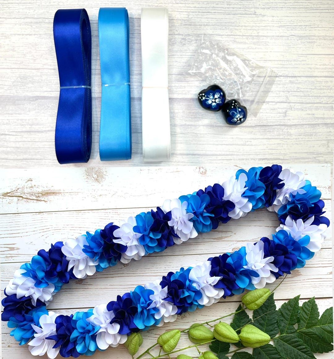 DIY Ribbons Blue White Lollipop Flower Ribbon Lei - Etsy