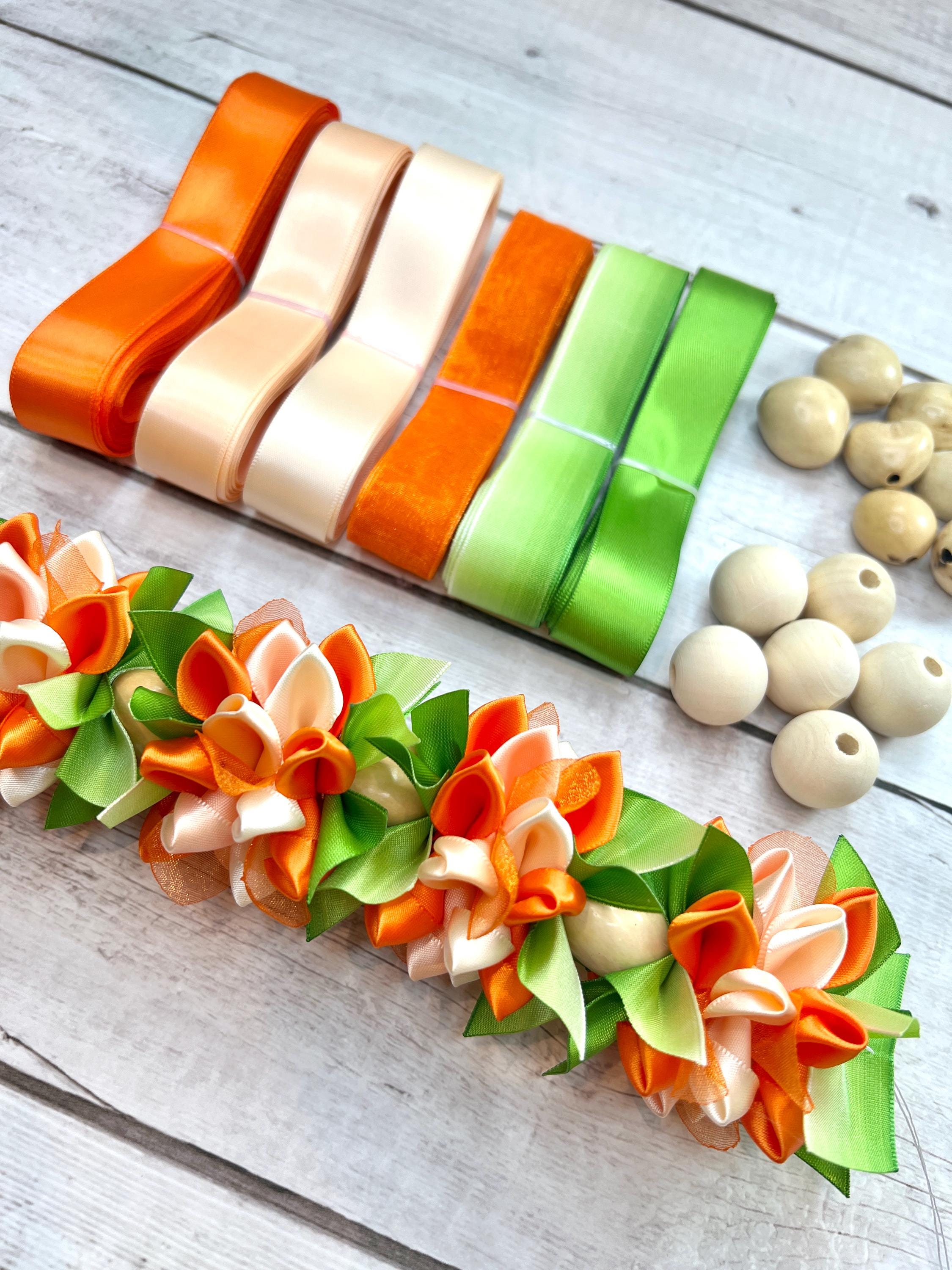DIY Hawaiian Ribbon Lei Kit: Peach Orange Flower Lei Ribbons - Etsy