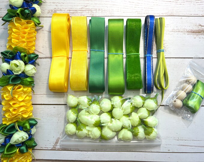 DIY Ribbons Yellow and Blue for Flower Ribbon Lei for Graduation Lei