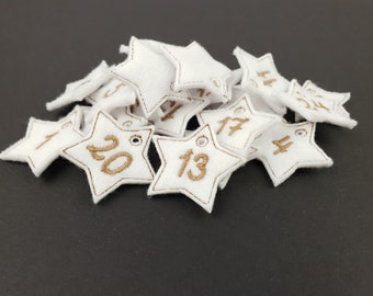 Number tag star white-beige, Advent calendar Figures made of felt, Number tag made of felt,