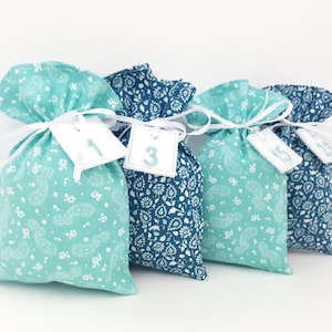 Adventskalender zum Befüllen petrol - mint, Adventskalender aus Stoff, Adventskalender Säckchen