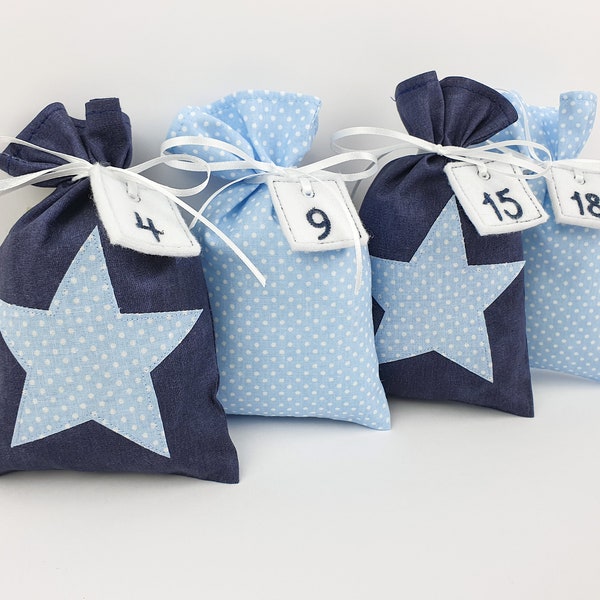 Adventskalender zum Befüllen marine-blau,Adventskalender aus Stoff, Adventskalender Säckchen