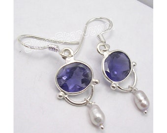 Handmade Jewellery Ethnic Blue Tanzanite Quartz Silver Plated 5 Grams Earring 1.5 Long Handmade Jewellery Ethnic Blue Tanzanite Quartz Silver Plated 5 Grams Earring 1.5 Long