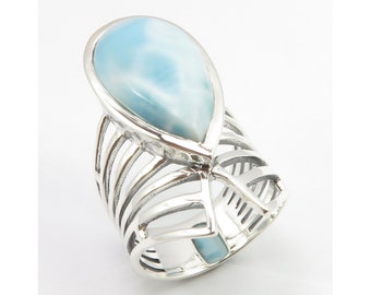 silver beaded design ring ladies larimar jewellery gift. stunning colour Solid Sterling silver Larimar ring