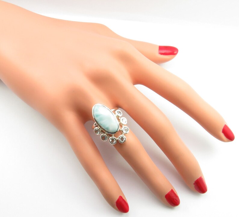 925 Solid Silver AAA Grade Authentic LARIMAR Gemstone Top-Notch Ring Size 7 Classic Jewellery Affordable Wedding Collection Gift For Wife