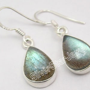 925 Silver Natural LABRADORITE Gemstone WONDERFUL Dangle Earrings Handcrafted Latest Style Gift For Wife Made In India Brand New Jewelry