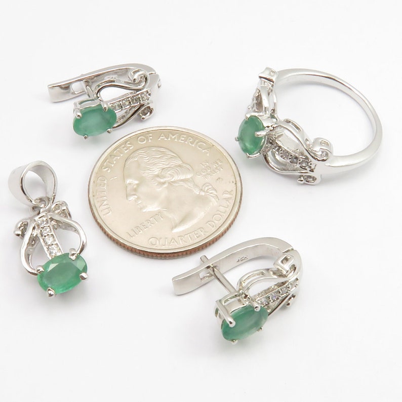 Solid Sterling Silver Rare EMERALD /& Cubic Zarconia Ring Sz 7.75 Pendant Gem Jewelry SETS Earrings 925 Huge AAA Grade High End Jewellery