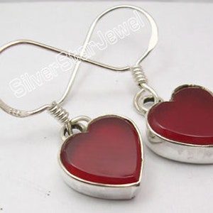 Beautiful Heart Shape Pure 925 Sterling Solid Silver Red Color CARNELIAN Lovely French Hook Brand New Earrings 2.9 CM Mother's Day Sales