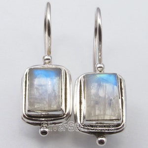 Solid 925 Pure Silver Natural RAINBOW MOONSTONE DANGLING Fix Wire Earrings 1 Brand New Handmade Women's Fine Jewelry Collection Store India zdjęcie 2