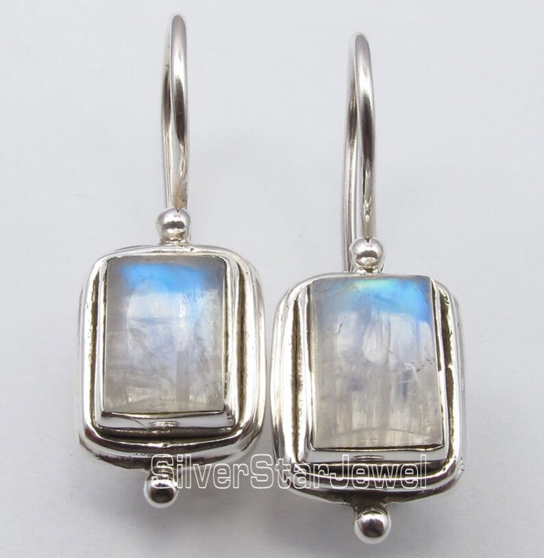 Solid 925 Pure Silver Natural RAINBOW MOONSTONE DANGLING Fix Wire Earrings 1 Brand New Handmade Women's Fine Jewelry Collection Store India zdjęcie 2