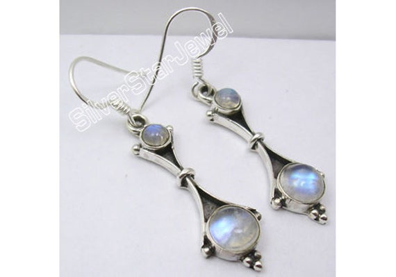 925 Silver Plated Blue Flash LABRADORITE Original Gemstone STYLISH Earrings 1.6"
