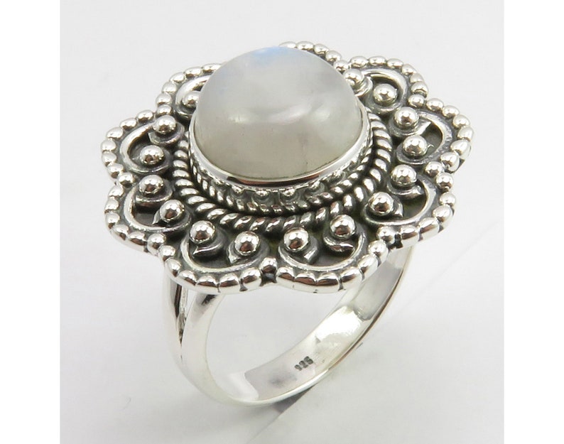 Rhodium Plated 925 Solid Silver Rainbow Moonstone Ring Size 6.5 Indian Jewelry Collection Anniversary Gift Brand New Fashion Jewel Bijoux
