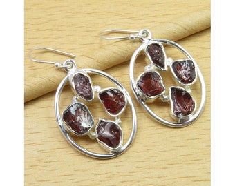 925 Sterling Silver Real GARNET Earrings 1.7" Inexpensive Jewelry Eye-Catching Traditional Handwork Brand New Jewellery Gift For Girlfriend