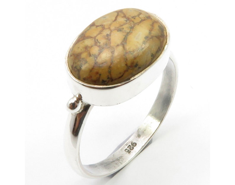 Gift for Her Mother/'s Day Sale Bijoux 925 Solid Silver Traditional Jewelry Authentic Jewellery Yellow PICTURE JASPER Ring Sz 7.25