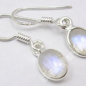 Pure 925 Solid Silver Classic Original RAINBOW MOONSTONE Blue Fire Beautiful Inexpensive Earrings 2.6 CM Handmade Wholesale Price Jewelry